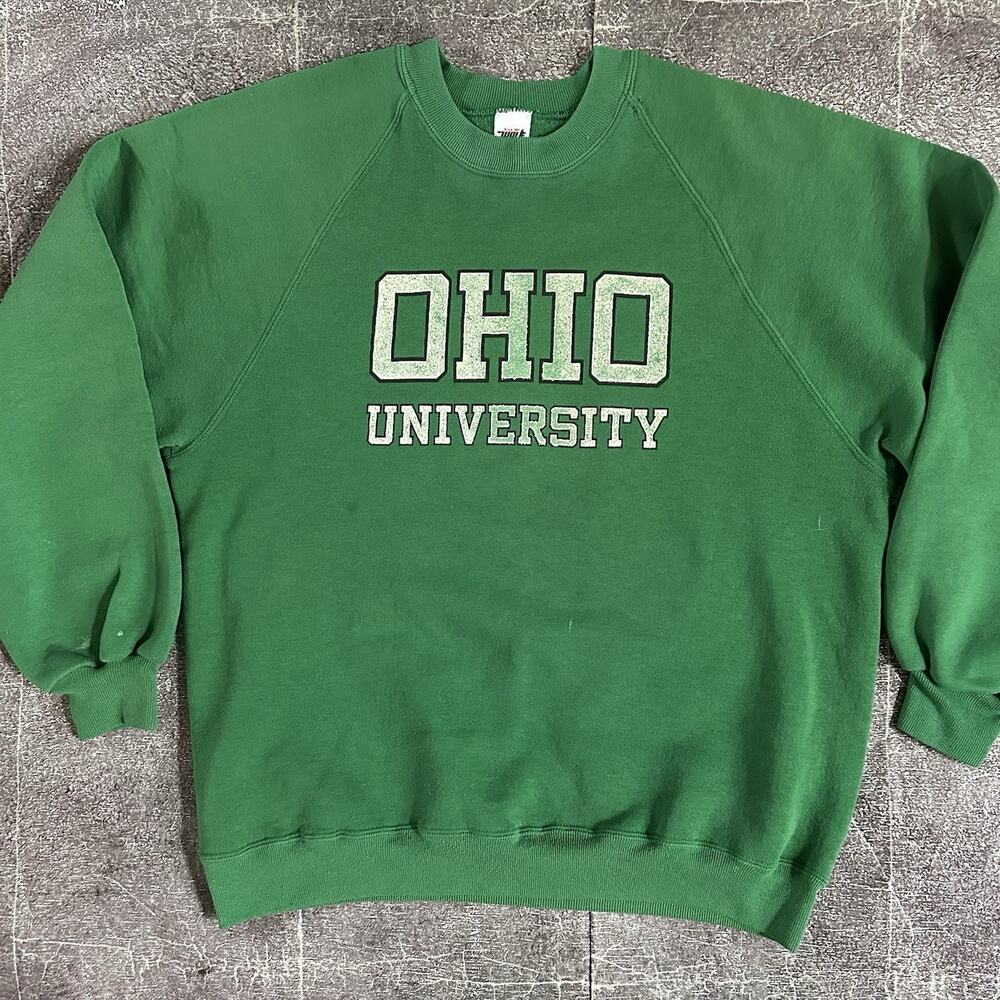 Men's Vintage 80's Wolf Ohio University Bobcats Green Crewneck Sweatshirt Sz XL
